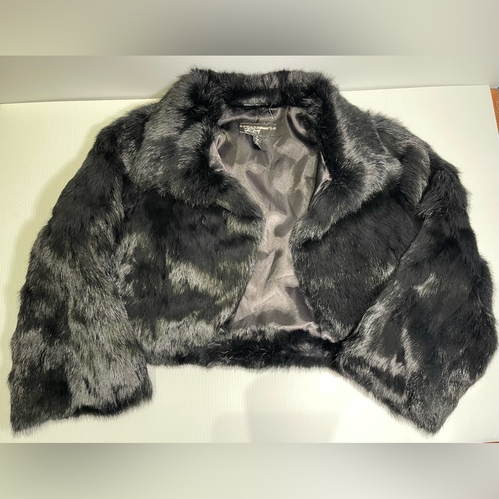 Black Rivet Vintage Rabbit Fur Bolero Jacket size M